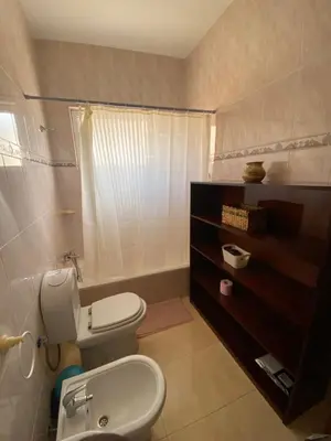 a bathroom with a white toilet and a sink at Mindelo Family Apartment in Mindelo