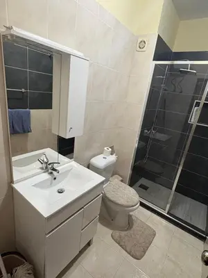 a bathroom with a toilet and a sink and a shower at P&SGuestHouse in Espargos