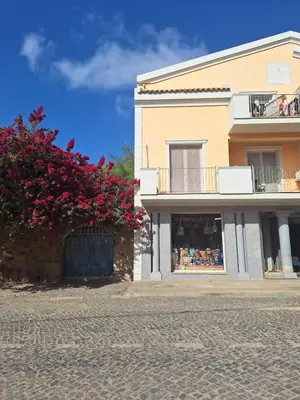 a building with a shop with flowers in front of it at Apart T2 em frente à Praia - Centro de Santa Maria in Santa Maria