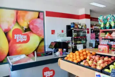 a grocery store with a display of fruits and vegetables at Mindelo Sunset Ocean Views near Laginha Beach in Mindelo