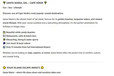 a screenshot of a page of a cell phone website at Central Santa Maria Sea view 2 Bedroomed Apartment in Santa Maria