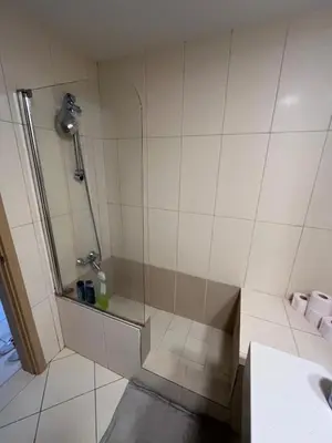 a bathroom with a shower and a sink at Vila Verde cozy studio in Prainha