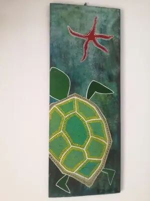 a picture of a sea turtle and a plane at Aldeia Jerome in Paul