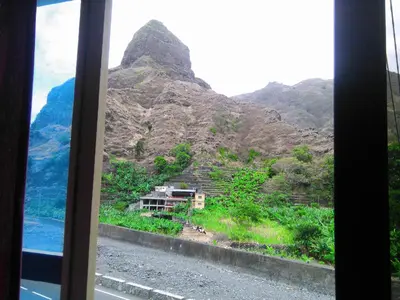a view of the mountains from a bus window at Damontanha in Ribeira Grande