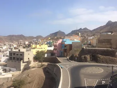 a view of a city with mountains in the background at Vannilla Residencial in Mindelo