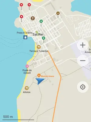 a map of dubai salt reef with a blue arrow at Ca' Greta - Big apartment close Estoril beach in Sal Rei