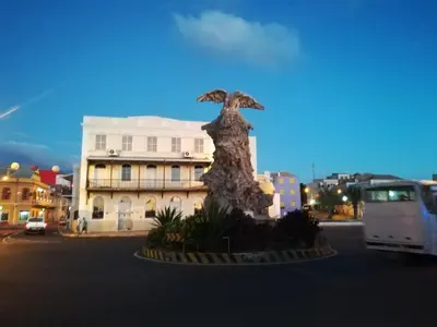 a statue of a bird in the middle of a street at Private Apartament Celestina & Carlos in Mindelo