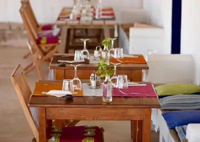 a table with glasses and plants on top of it at Spinguera Ecolodge in Espingueira
