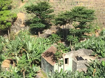 an old building in the middle of a field at Guest House Frontera in Pinto