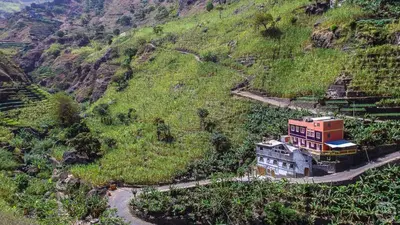 an aerial view of a house on a mountain at casa xoxo in Ribeira Grande