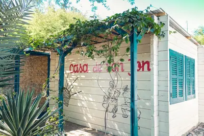 a building with graffiti on the side of it at Casa Madeira in Porto Novo