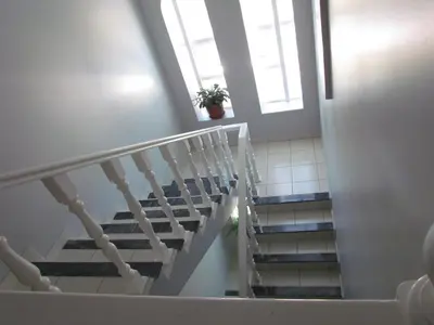 a staircase in a house with a potted plant at Residêncial Carlos Carvalho in Praia