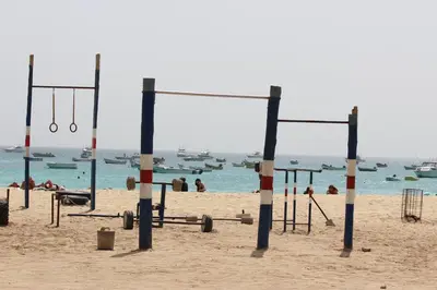 a group of volley ball courts on a beach at Oceanfront Apt 4 Porto Antigo II in Santa Maria