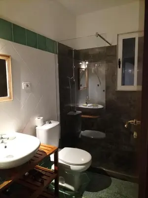 a bathroom with a toilet and a sink and a shower at Blue Ocean in Santa Maria