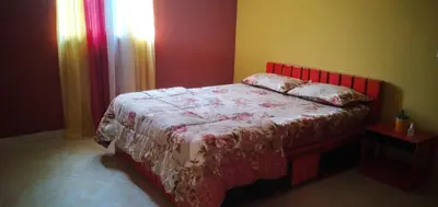 a bedroom with a bed with a red head board at Ciza e Rose in Portela