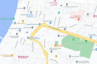 a map of a city with streets and buildings at Casa Yô in Mindelo