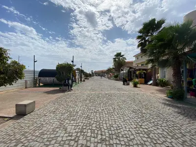 a cobblestone street in a town with palm trees at Zen House Tropical in Santa Maria