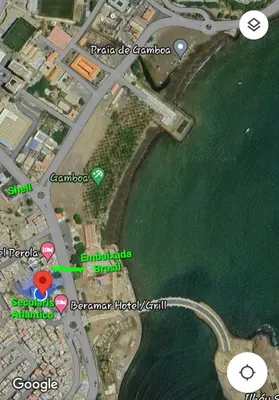 a map of a city and a road with a map at Secularis Capital in Praia