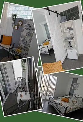 a collage of pictures of a living room and a hallway at Deluxe B&B 