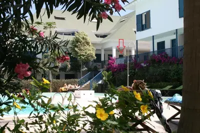 a view of a building with flowers in front of it at Leme Bedje fronte spiaggia in Santa Maria
