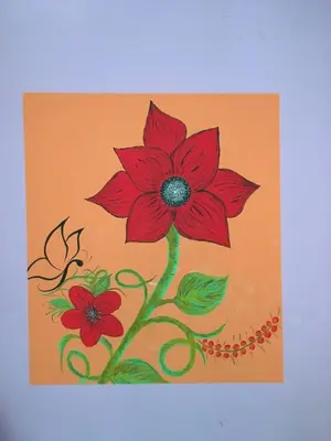 a drawing of a red flower in a painting at Casa Familiar Gilda in Ribeira Grande