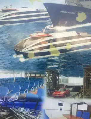a painting of a cruise ship on the ceiling at Residensia Ka Denxu in Vila Nova Sintra