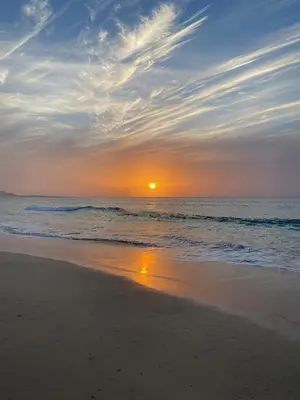 a sunset on a beach with the ocean at Villa Nº 25 Alfredo Marchetti Suites on the Beach,Praia de Chaves BV in Cabeçadas