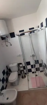 a bathroom with a shower and a toilet and a sink at Sal Service new studio penthouse in Santa Maria