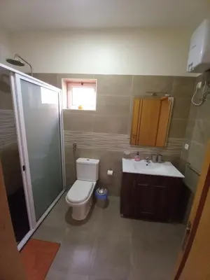a bathroom with a toilet and a sink and a shower at Nifa House in Espargos