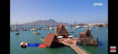 a view of a harbor with boats in the water at Lovely Apartment In Mindelo City Center in Mindelo