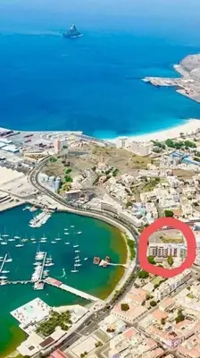 an aerial view of a harbor with boats in the water at Lovely Apartment In Mindelo City Center in Mindelo