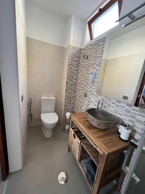 a bathroom with a sink and a toilet at Orietta Residencial in Mindelo