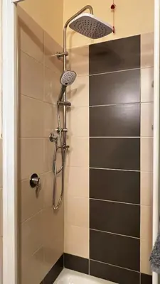 a shower with a shower head in a bathroom at Tropical Morabeza Apartment Santa Maria in Santa Maria