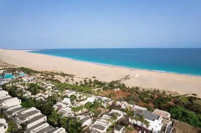 an aerial view of a resort with a beach at VOI Praia de Chaves Resort in Sal Rei